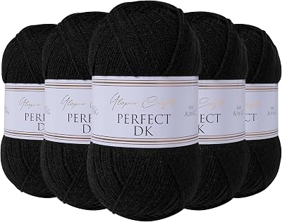 Utopia Crafts DK Double Knitting Yarn 5 x 100g Black 100% Acrylic