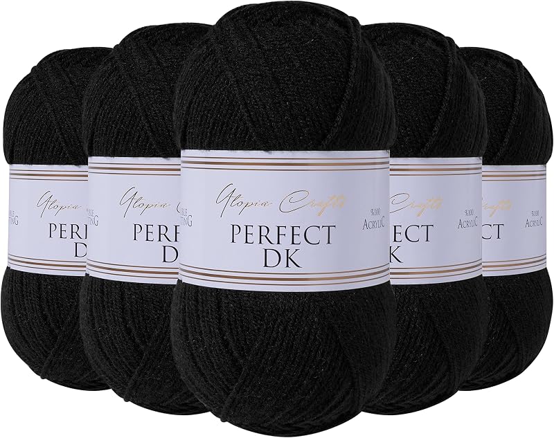 Utopia Crafts DK Double Knitting Yarn 5 x 100g Black 100% Acrylic