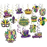 30pcs Mardi Gras Decorations Party Supplies Mardi Gras Tinsel Garland Hanging Swirl Decorations Colorful Garland Crown Mask Sign Ceiling Decor for Mardi Gras Masquerade New Orleans Party