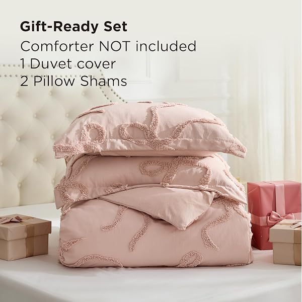 BEDSURE BOHO DUVET COVER QUEEN SIZE – ROSE PINK TUFTED BOHO BEDDING, FARMHOUSE SHABBY CHIC EMBROIDERY BEDDING FOR ALL SEASONS, 3 PIECES, 1 SOFT JACQUARD QUEEN COMFORTER COVER AND 2 PILLOW SHAMS