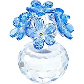 Qianwei Blue Crystal Flowers Figurine - Forget Me Not Gifts Sympathy Glass Flowers Collectible Figurines Decor Paperweight Ornament Home Office Table Desk Decorations