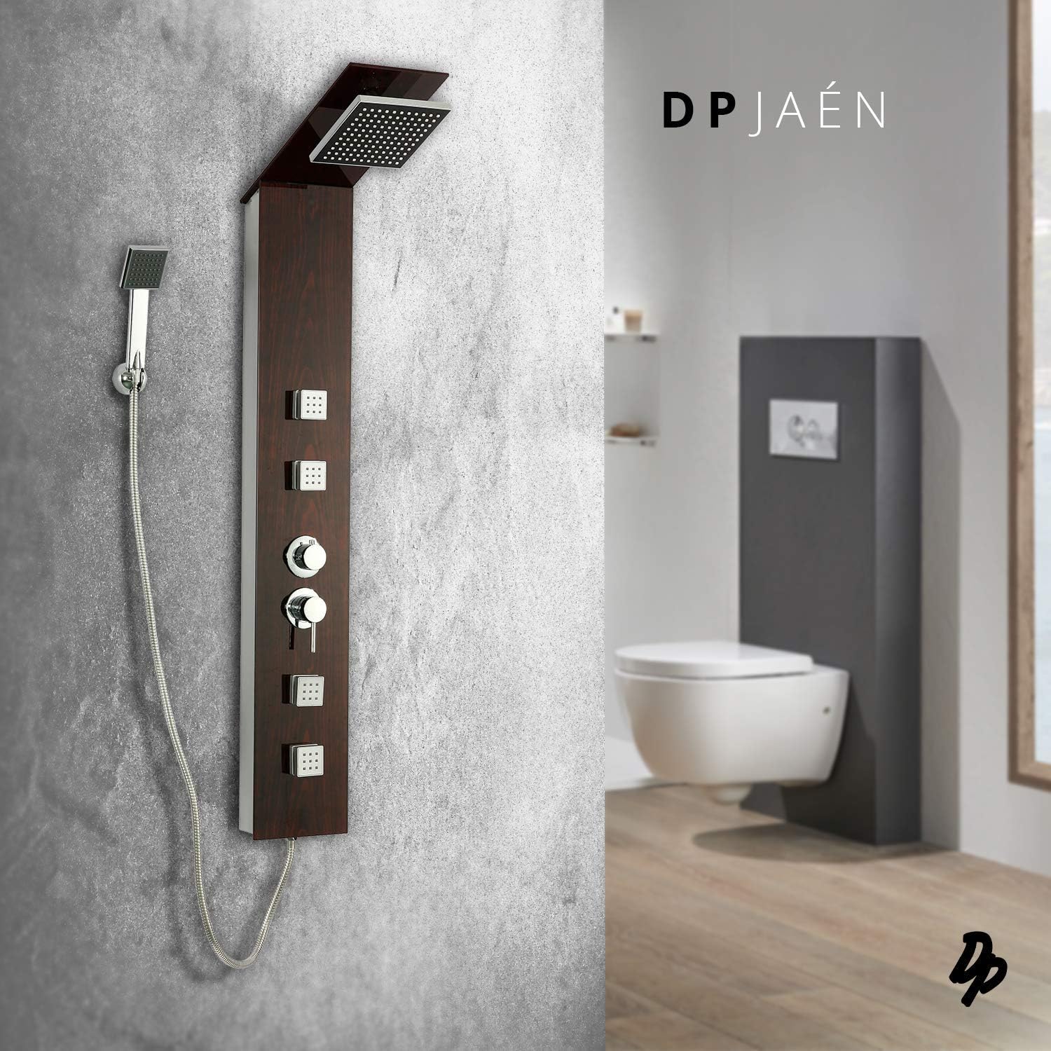 DP Bath CF-7074 Glass Shower Panel with Jets Jaen, Silver - Image 3