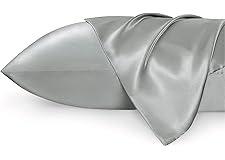 Bedsure Satin Pillow Cases 2 Pack Queen - Grey Satin Pillowcase for Hair and Skin - Similar to Silk Pillow Cases with Envelop