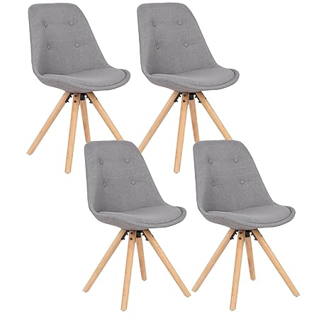 WOLTU® BH54gr-4 4 x Esszimmerstühle 4er Set Esszimmerstuhl, Sitzfläche aus Leinen, Design Stuhl, Küchenstuhl, Holzgestell, Gr