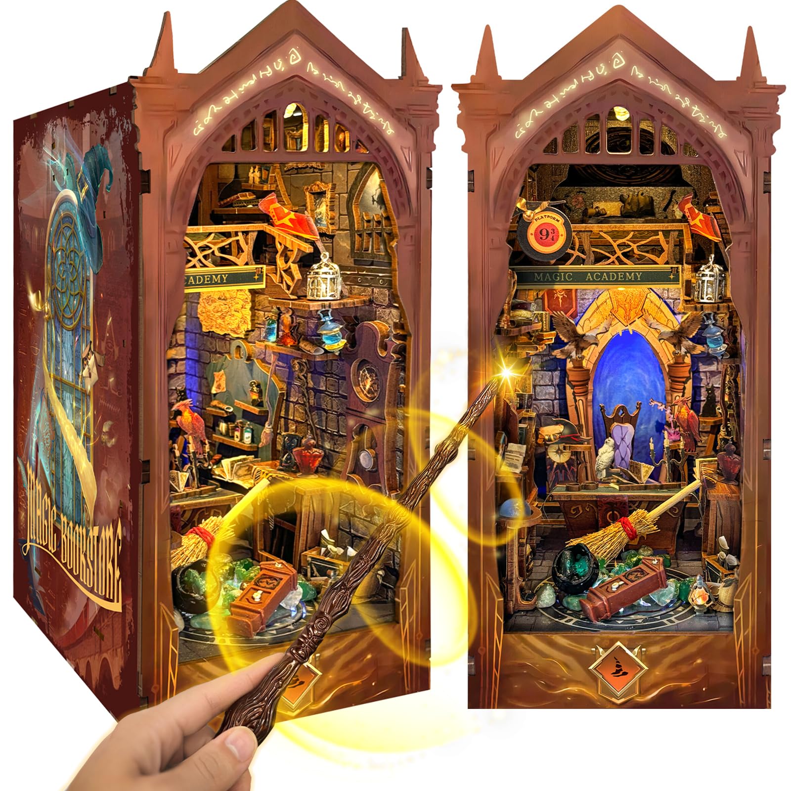 Book Nook Kit for Adults, Booknook DIY Miniature House Kit, 3D Wooden Puzzles Bood Gifts for Book Lovers Women Friends - Magic Academy