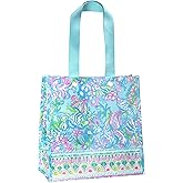 Lilly Pulitzer Blue/Green Market Shopper Bag, Reusable Grocery Tote with Comfortable Shoulder Straps, Aqua La Vista