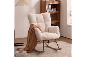 Affmitime Nursery Rocking Chair, Modern Teddy Fabric Nursing Chair for Mom and Baby, Accent Upholstered Rocker Glider Chair with High Backrest for Nursery Bedroom Living Room (Ivory White)