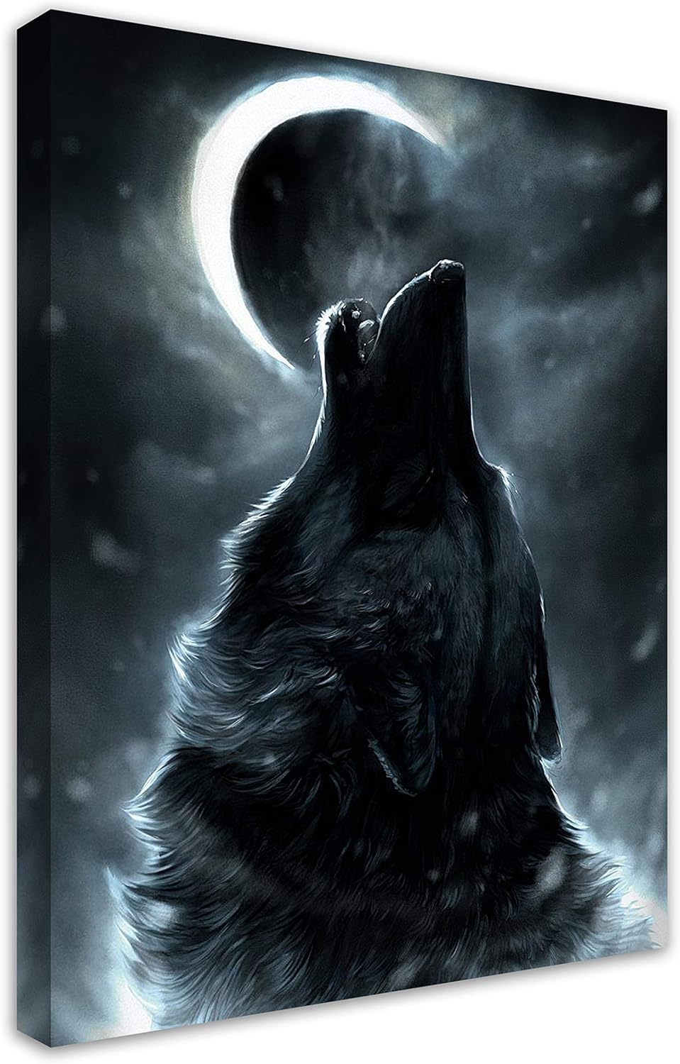 HANKCLES Wolf Howling at Moon Framed Contemporary Wall Art Canvas Giclee Matte Prints Painting 12x16inch Home Decor for Bedroom