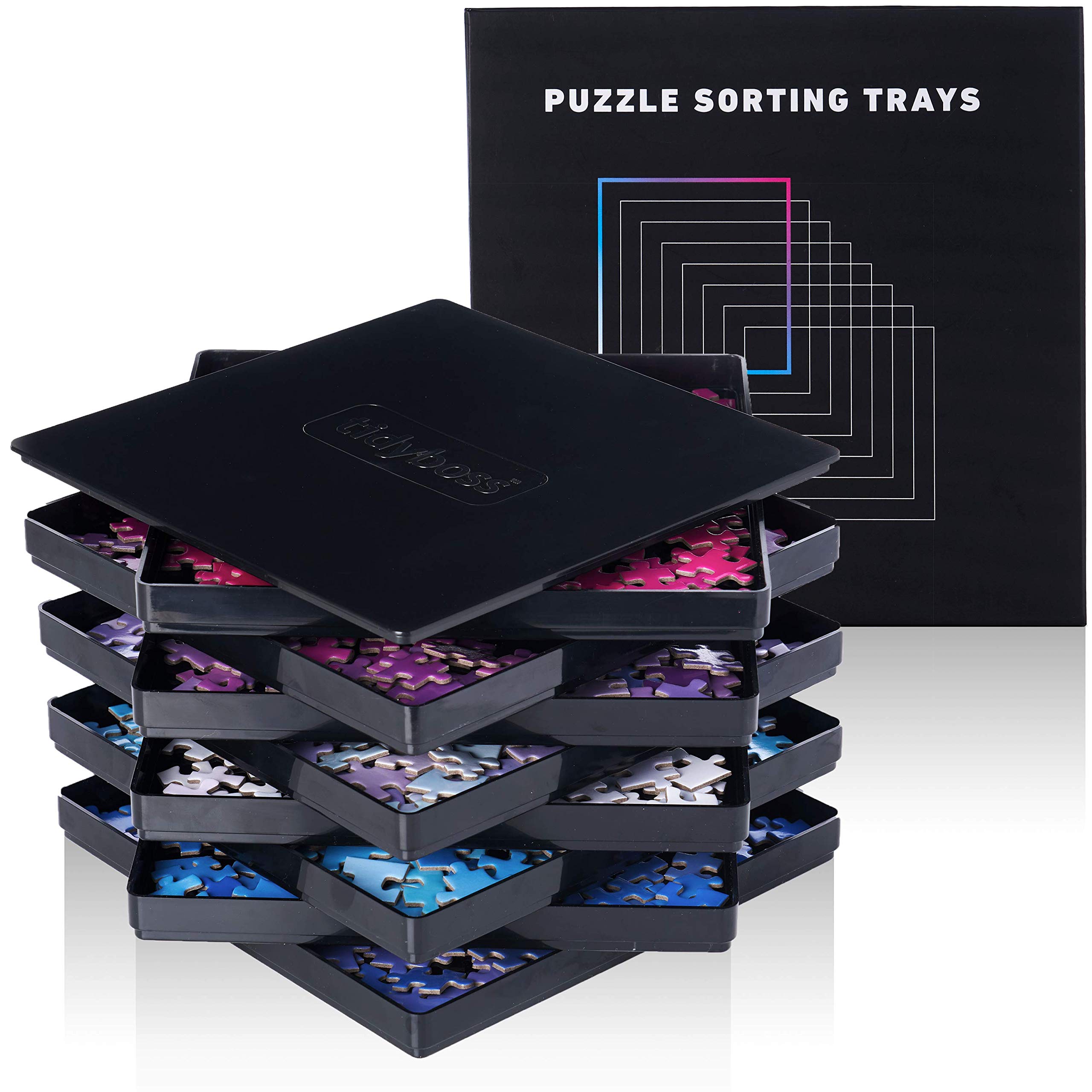 Photo 1 of 8 Black Puzzle Sorting Trays with Lid 10" x 10" | Puzzle Organizers and Storage | for Puzzles Up to 2000 Pieces