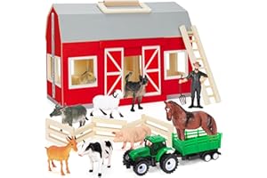 GMAOPHY Farm Animals Toys for 3+ Year Old Toddlers Girls Boys, Big Wooden Barn Farm with Figures Animals Toy for Kids, Farm Playset Educational Learning Toys, Ideal Christmas Birthday Gifts