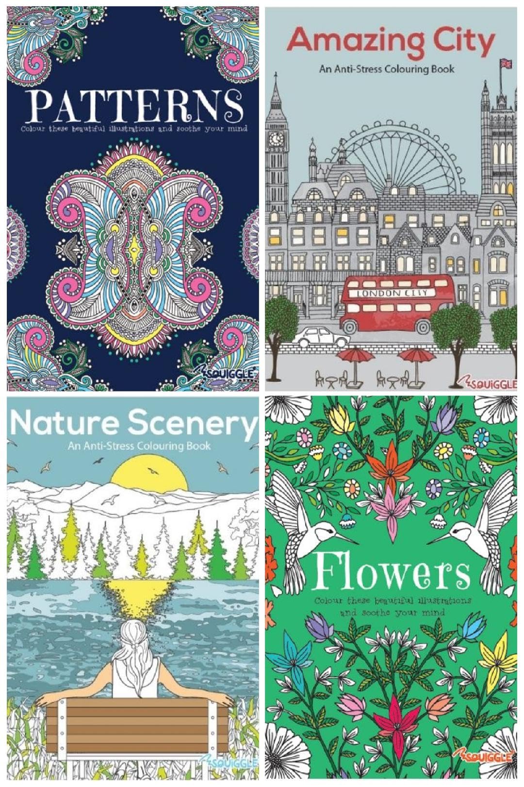BG Colour Therapy Anti-Stress Adult Colouring Books Set of 4 - Choose Your Set (SET 4)