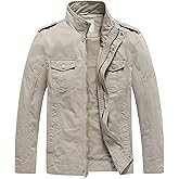 WenVen Men's Casual Washed Cotton Military Jacket
