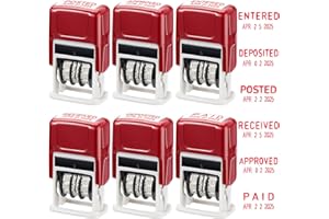 Crtiin 6 Pack Office Stamps Set Message Self Inking Rubber Date Stamps with Received Approved Deposited Paid Entered Posted Phrase and Date for Message Supplies