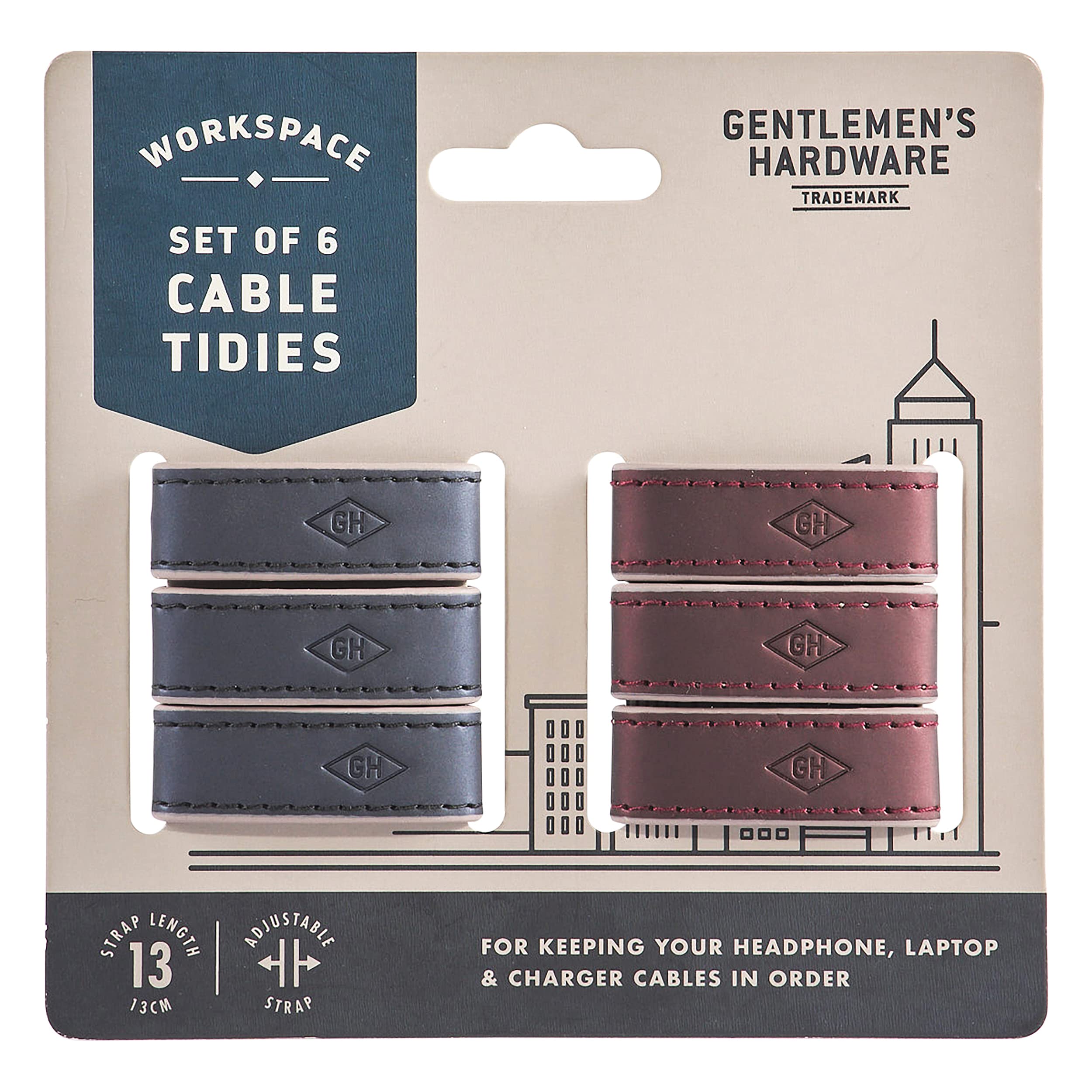 Gentlemen's Hardware Faux Leather Cable Tidies, Set of 6