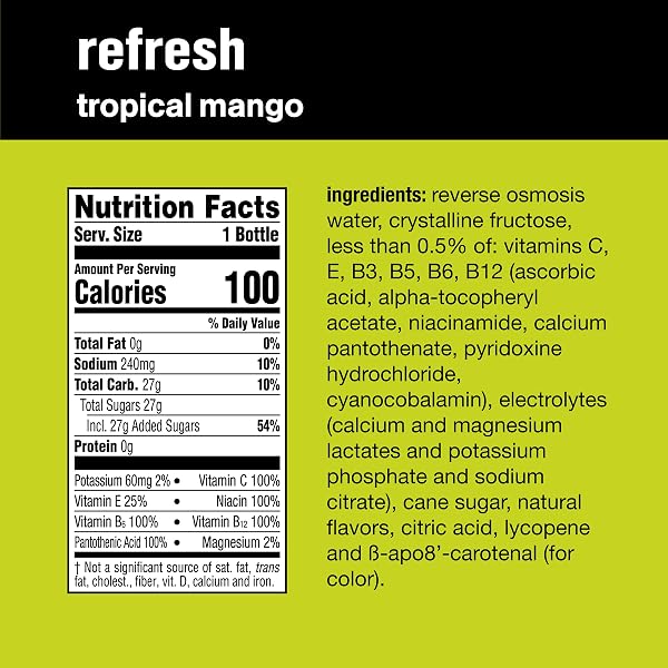 VITAMINWATER REFRESH ELECTROLYTE ENHANCED WATER W/VITAMINS, TROPICAL MANGO DRINKS, 20 FL OZ, 12 PACK
