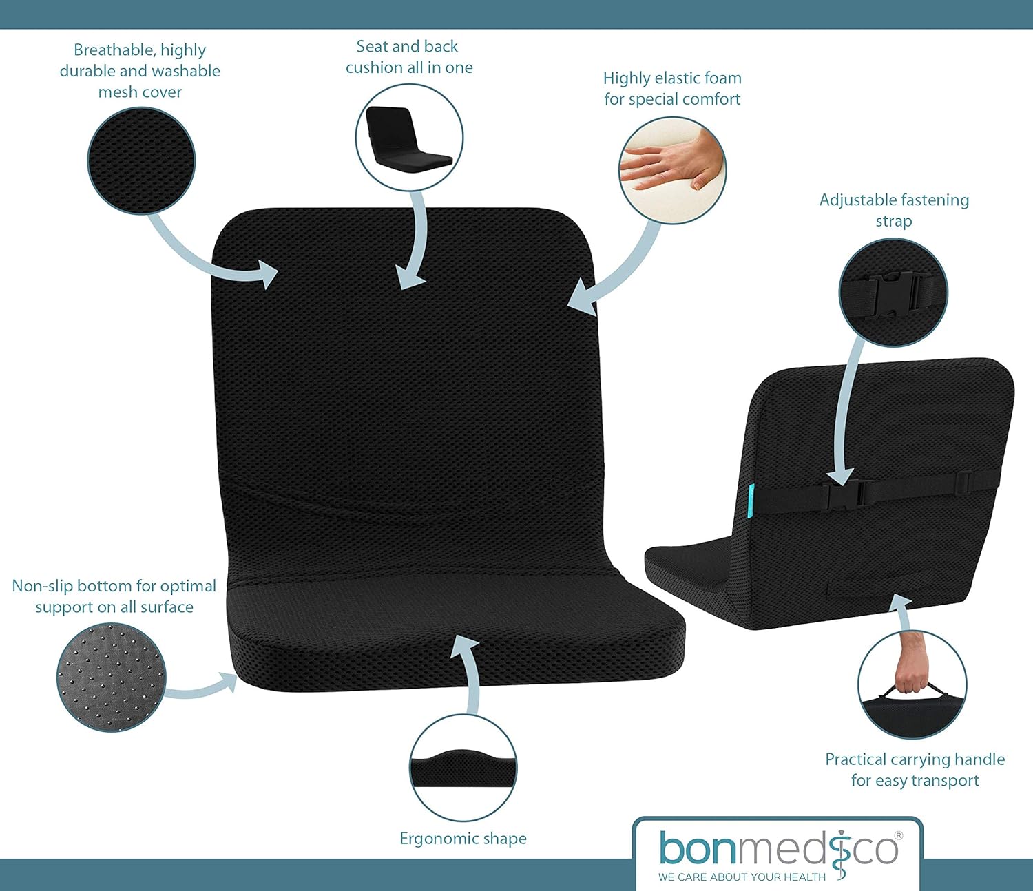 bonmedico All-in-One Foam Seat Cushion - Home Office Gel Comfort for Coccyx/Tailbone & Sciatica Pain Relief with Back Support, Meditation Cushion - Great for Car Seat Cushion or Office Seat: Home & Kitchen