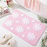 TRUEDAYS Pink Snowflake Bath Mat for Home Decor - Cute Absorbent Washable Bathroom Rugs with Non Slip Backing - Funky Snowflake Square Bath Mat Rug for Winter Room Décor
