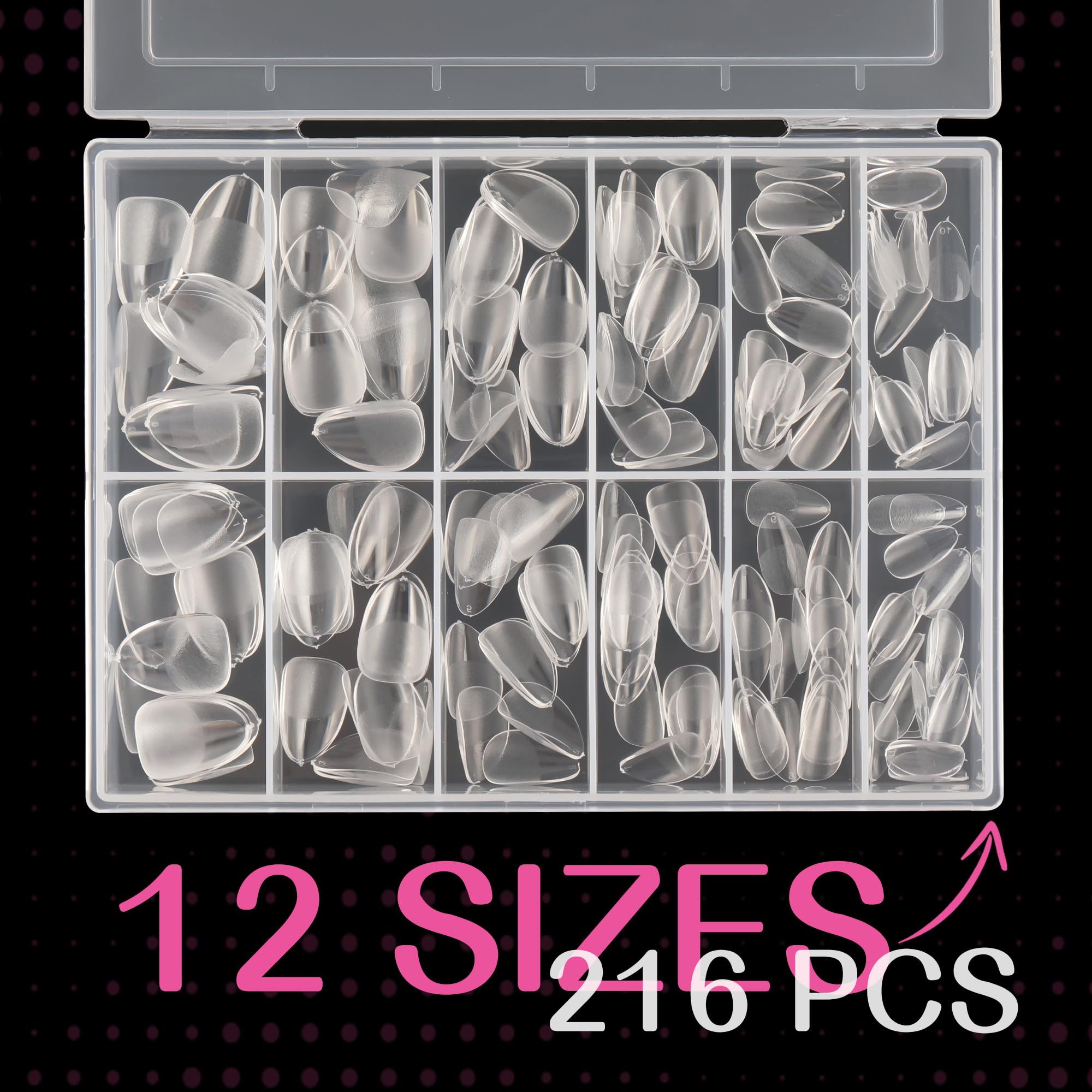 UNA GELLA Extra Short Almond Nail Tips Full Cover 216PCS Gel Nail Tips Short Almond Shaped Nails Tips Soft Gelly Gel Clear Fake Nails Tip for Acrylic Nail Tip Soak Off Home DIY Salon Nails 12 Sizes - Image 6