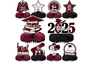 MOORAY 10PCS Graduation Party Decorations Class of 2025 Congrats Grad Table Centerpieces Congratulate Graduation Honeycomb Table Toppers for Graduation Party Supplies(Maroon Black)