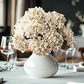 Uqueeten Artificial Flower Fake Silk Hydrangea Heads Bouquet with Stems Bulk for Fall Decoration Table Center Christmas Indoor Outdoor Faux Floral Realistic with Leaves Plants Crafts 8PCS(White)