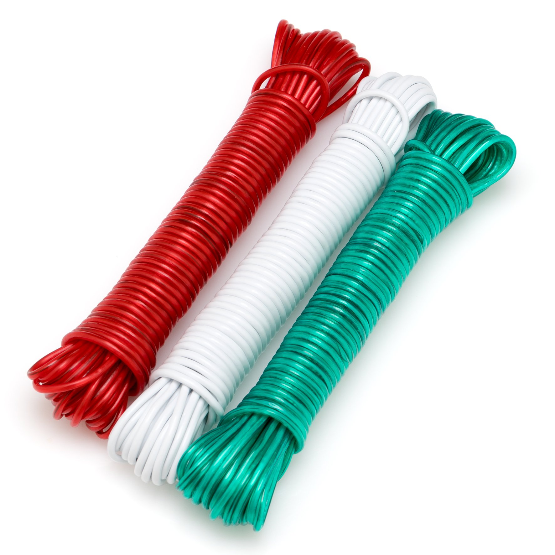 Flandria 20216 Set of 3 Multi-Coloured Laundry Ropes, Plastic-Coated Steel Wire, Diameter 2.6 mm, Multi-Colour, 10 Metres, 20216