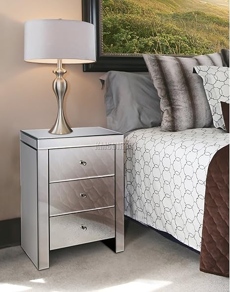 Westwood Mirrored Furniture Glass 3 Drawer Bedside Cabinet Table Bedroom Mbc01 Silver Amazon Co Uk Kitchen Home