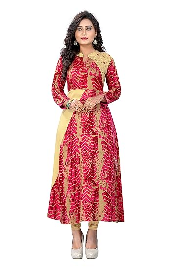 Navabi Export Womens Pink Color Rayon Fabrics A-line Kurta (VF-KU-116)