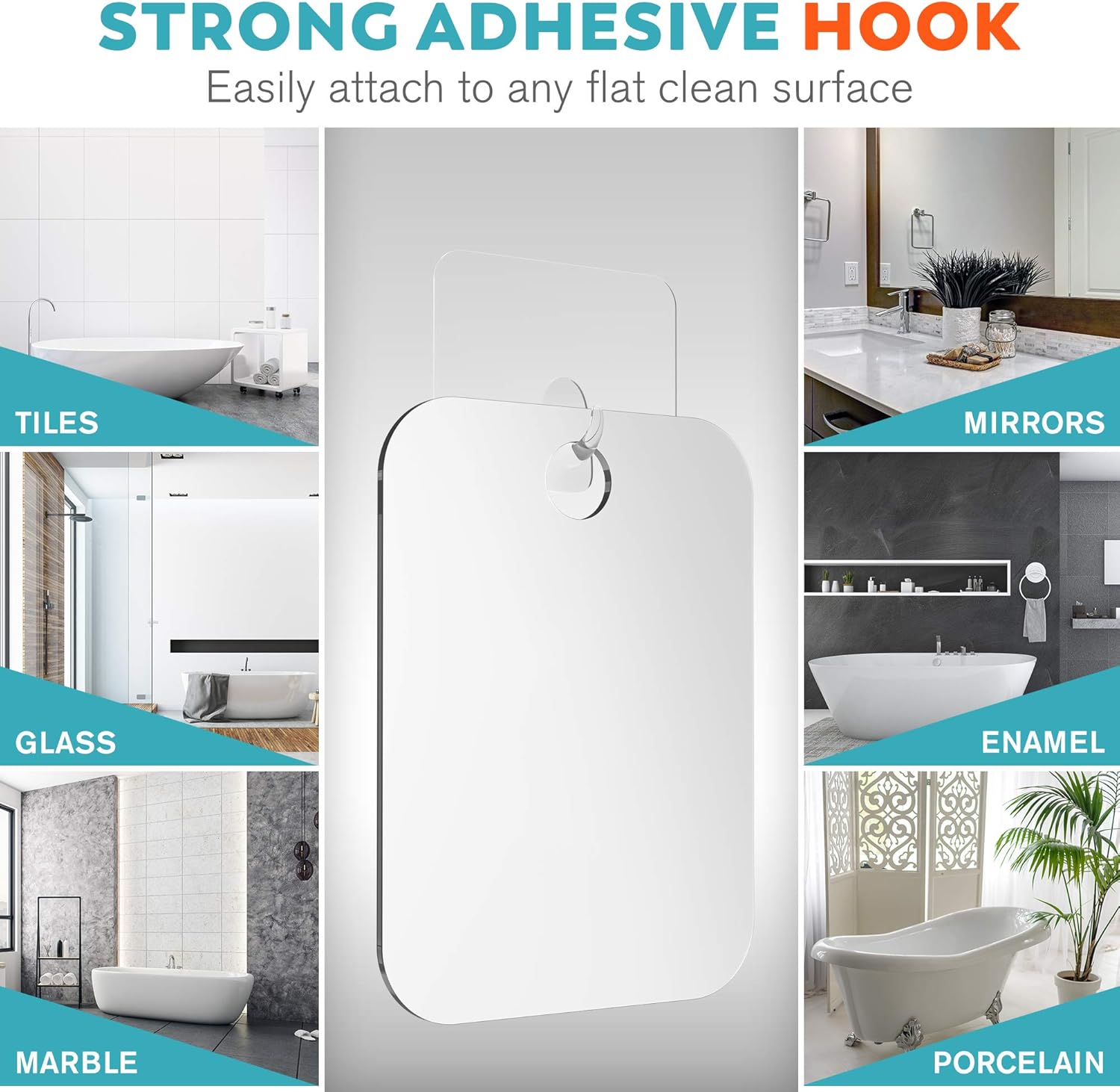 HONEYBULL Shower Mirror (Large 8x10 inches) Flat Fogless Mirror with Razor Hook, Anti Fog Technology, Waterproof & Shatterproof, Bathroom Accessories for Men & Women -
