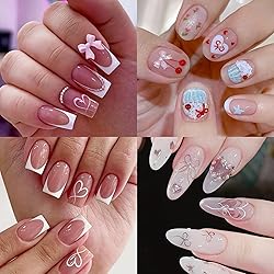 5Pcs Bow Nail Sticker French Heart Nail Decals 3D
