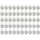 PPhtony Made with Love Heart Charms Valentine’s Day Mother’s Day Wedding Metal Pendant Charms for Bracelet Keychain Necklace Earrings Jewelry Making DIY Accessories Crafts, 50PCS