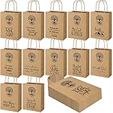 60 PCS Christian Gift Bags Bulk Religious Brown Kraft Paper Bags with Handles Bible Verse Inspirational Designs for Church Welcome Gifts Pastor Family Baptism Reunion