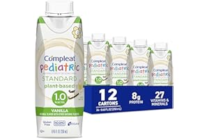 Compleat Pediatric Standard 1.0 Plant-Based Vanilla Nutrition Shake, 8g of Protein, 27 Vitamins & Minerals - Vegan Tube Feeding Formula, 8.45 Fl Oz (Pack of 12)