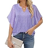 VALOLIA Womens Blouses Dressy Casual V Neck Chiffon Ruffle Short Sleeve Shirts Double Layers Tops