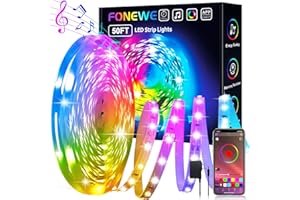 FONEWE RGB LED Strip Lights 50FT LED Lights for Bedroom RGB Music Sync Color Changing Led Light Strip LED Lights for Halloween Christmas Home Decorations