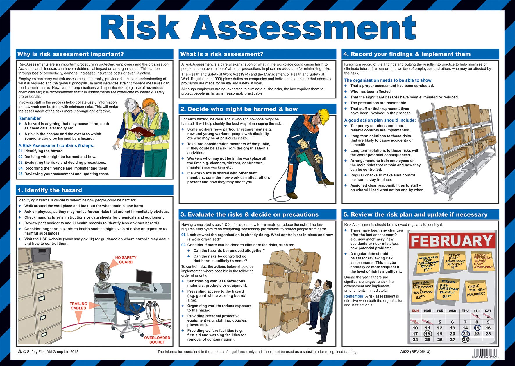 Safety First Aid Group Risk Assessment A2 Poster, Laminated