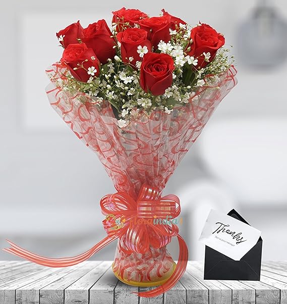Floraindia - Bunch of 10 Red Roses with Same Day Delivery