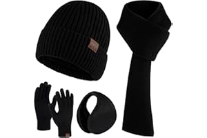 Aneco Winter Knit Gloves for Men Warmer Scarf Beanie Hat Thermal Earmuffs Touchscreen Gloves Set for Men Women