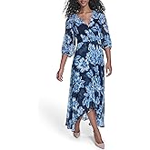 Calvin Klein Women's 3/4 Balloon Sleeve V-Neck Belted Wrap Midi Dress