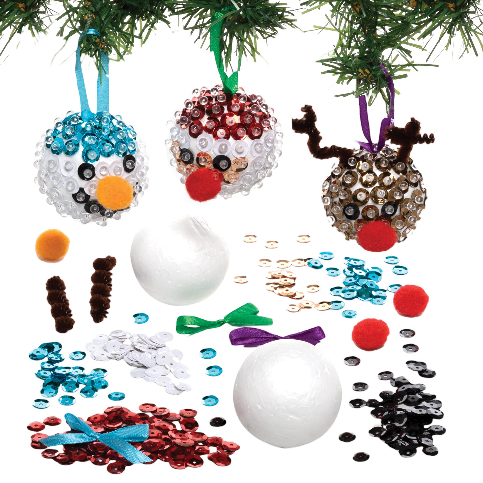 Baker Ross Christmas Sequin Bauble Kits – Pack of 3, Make Your Own Christmas Bauble Decoration, Christmas Decoration Craft Kit (FC101)
