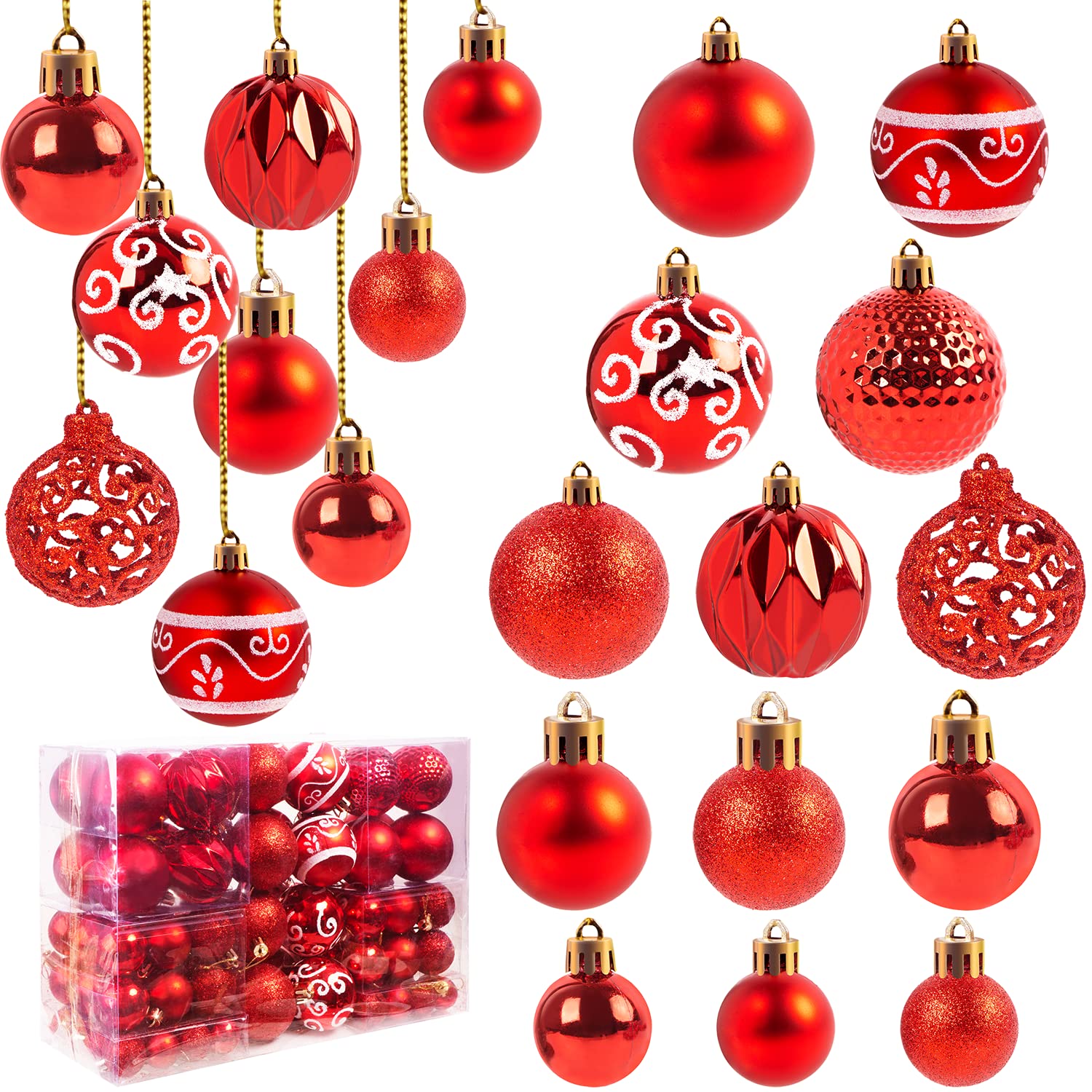 Ywlake 100Pcs Christmas Ball Ornaments for Christmas Tree Decoraion Baubles Shatterproof Balls Hanging Ornaments for Xmas Holiday Party Home Decorations (Red)