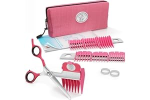 SCAREDY CUT Silent Pet Grooming Kit for Dog, Cat and All Pet Grooming - A Quiet Alternative to Electric Clippers for Sensitive Pets (Left-Handed Pink)