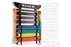 Winartton Bamboo/Wood Karate Belt Display Rack, 8 Belt Taekwondo Belt Display with Stickers, Martial Arts Belt Display Holder, Jiu Jitsu BJJ Belt Display Hanging Holder for Adults