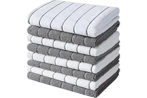 HYER KITCHEN Microfiber Dish Towels, Stripe Designed, Super Soft and Absorbent Dishcloth, Pack of 8, 12 x 12 Inch, Gray and White