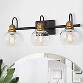 LALUZ Bathroom Light Fixtures, Vanity Lights with Oil Rubbed Bronze Finish, Antique Gold Socket, Clear Glass Shade, 22.5’’ L 