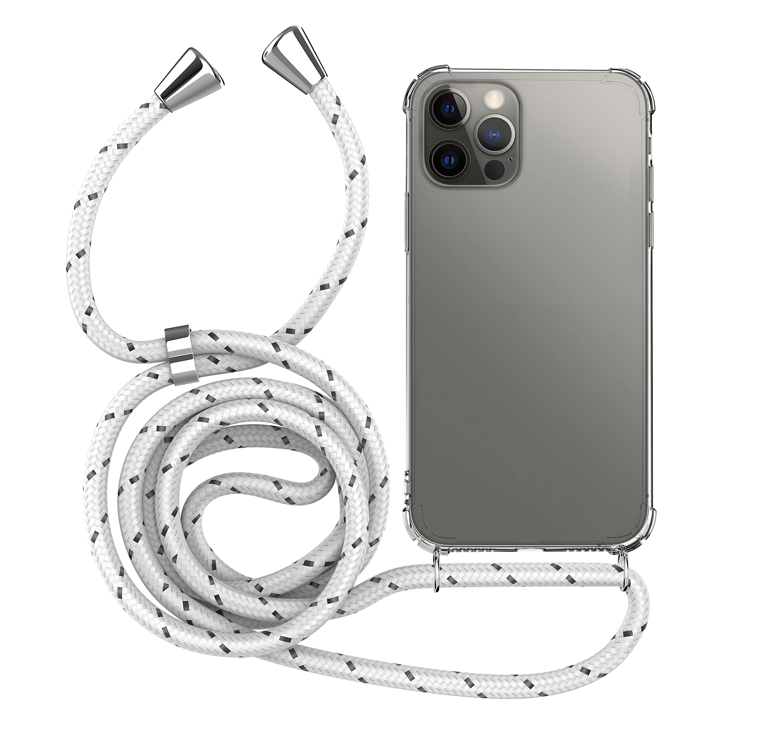 MyGadget Strap Case for Apple iPhone 12 Pro Max - Crossbody Phone Cover - TPU Silicone Case with Neck Holder - Cord Lanyard Carrier with Rope in White