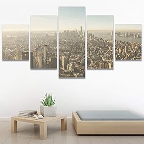 SIGNWIN 5 Panel Canvas Wall Art Cityscape Contemporary...