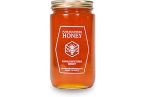 100% Authentic, USA - Made Raw Unfiltered Honey, Made by Pure Southern Honey [ 1 lb] - Unheated - Non - GMO, No Additives, All - Natural Sweetener- Environmental-Friendly Glass Jar