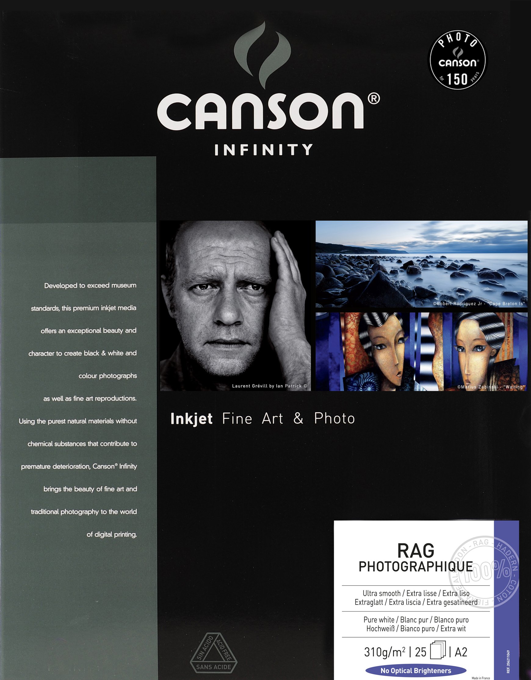 Canson Infinity Rag Photographique 310gsm,white matte inkjet paper, A2, box of 25 sheets