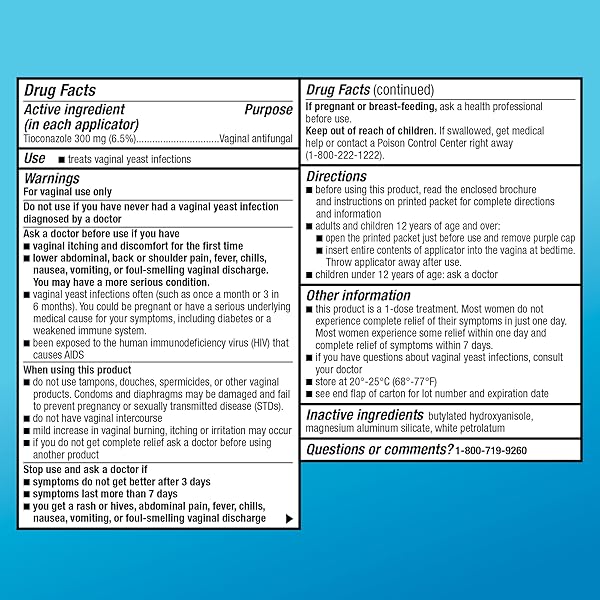 AMAZON BASIC CARE TIOCONAZOLE OINTMENT 6.5 PERCENT, 1-DOSE TREATMENT, VAGINAL YEAST INFECTION TREATMENT FOR WOMEN, FEMININE CARE, 0.16 OUNCE (PACK OF 1)