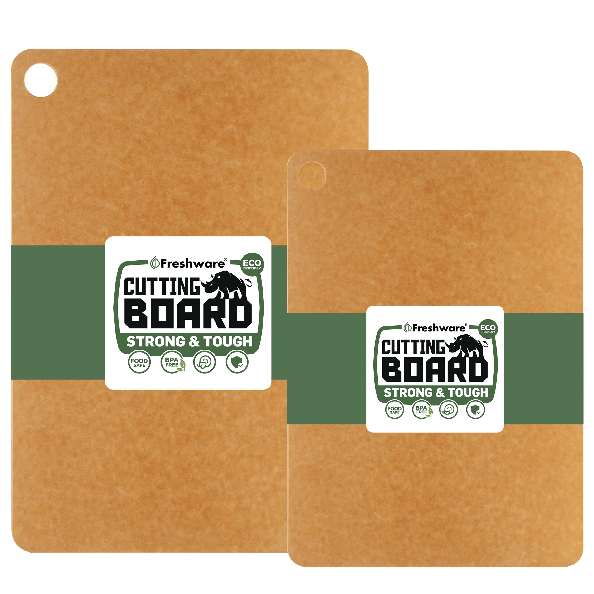 Photo 1 of Freshware Wood Cutting Boards for Kitchen, Dishwasher Safe, Medium 12" x 9" and Large, 15" x 11.25", Set of 2, Natural